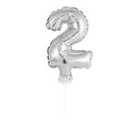 Idena 38237 - Ballon chiffre avec tige, dimensions env. 8 x 13 cm, argent, non rempli, adapté à l'air, ballon chiffre, année de vie, anniversaire, cadeau, décoration, fête