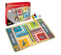 Idena 40126 - Tapis de Jeu Ludo env. 130 x 93 cm avec 16 Figurines et Un dé, Jeu de société pour l'intérieur et l'extérieur