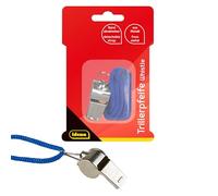 Idena 40187 Sifflet en métal avec Cordon Bleu pour Le Sport et Les Loisirs pour Enfants, entraîneurs, Enseignants et Amateurs de Bain Mixte-Adulte, argenté, 4 x 2 x 2 cm