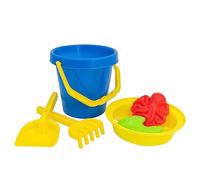 Idena - Set jouets de sable 40241 - 6 pièces: seau, tamis, 2 petits moules, râteau, pelle - couleurs