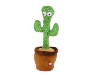 Idena 40366 - Cactus Babillard avec lumière, env. 33 cm, Peluche Qui répète Tout d'une Voix Amusante et Qui Bouge, Fonctionne à Piles, Green-Brown