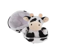 Idena 40368 - Mini Vache en Peluche dans Un œuf, env. 13 cm, Vache en Peluche Noire et Blanche, Animal en Peluche à câliner et à Aimer