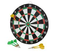 Idena 40375 - Cible de fléchettes à suspendre, planche à fléchettes avec 2 côtés, diamètre 29 cm, y compris 6 fléchettes en vert et en jaune ainsi que les instructions de jeu