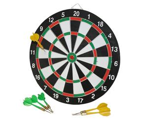 Idena 40375 - Cible de fléchettes à Suspendre, Planche à fléchettes avec 2 côtés, diamètre 29 cm, y Compris 6 fléchettes en Vert et en Jaune Ainsi Que Les Instructions de Jeu