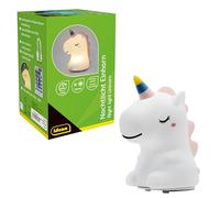 Idena 40385 - LED veilleuse licorne, lampe en silicone avec télécommande, changement de couleur et variateur, taille env. 14 cm, rechargeable, câble de charge USB inclus