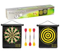 Idena 40462 - Jeu de fléchettes avec 2 plateaux et 6 fléchettes magnétiques, jouable sur 2 faces, pour l'intérieur et l'extérieur, Coloré