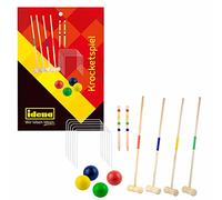 Idena- Séquence 40609-Jeu de Croquet pour Enfants avec Raquettes, balles et bâtons de marquage de Cible en Bois et Portes en métal, avec Filet de Transport, 40609, 52 cm