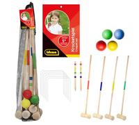 Idena- Séquence 40609-Jeu de Croquet pour Enfants avec Raquettes, balles et bâtons de marquage de Cible en Bois et Portes en métal, avec Filet de Transport, 40609, 52 cm