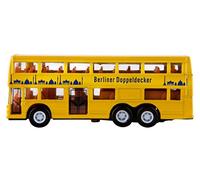 Idena 4229634 - Modèle de bus de Berlin à deux étages - Avec roue libre - Environ 13 x 10 x 4 cm - Jaune - Comme jouet, souvenir typique ou objet de collection populaire