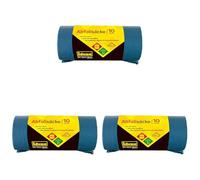 Idena 50056 - Sacs poubelle, bleu, 1 rouleau de 10 pièces, 120 litres, 40µ extra fort et résistant à la déchirure, avec lien coulissant pratique, sacs à liens coulissants (Lot de 3)