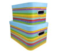 Idena 50067 - Boîte cadeau avec couvercle et poignées métalliques, 2 pièces de tailles différentes, boîtes cadeau avec bandes colorées