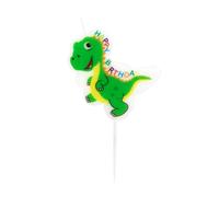 Idena 50101 Bougie d'anniversaire en cire de paraffine avec motif dinosaure, convient à un usage alimentaire, dimensions du motif : env. 5,5 x 5 x 0,8 cm, longueur du piquet : env. 3 cm
