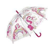 Idena 50115 - Parapluie pour enfants en plastique transparent avec motif licorne, parapluie canne à ouverture manuelle, diamètre 83 cm et longueur env. 66 cm