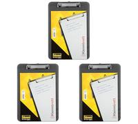 Idena 507052 - Planchette à pince pour DIN A4 mécanisme de serrage nickelé, translucide, noir (Lot de 3)