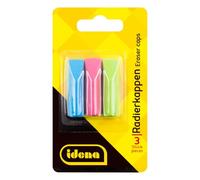 Idena 522227 - Capuchons de gomme, paquet de 3, pour crayons standard, couleurs assorties