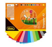 Idena 60061 - Lot de 12 feuilles de papier de bricolage - Format A3-12 belles couleurs vives - 150 g/m² - Mélange FSC