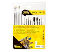 Idena Set de pinceaux 60109 – 15 pièces, en soie, ronds et aquarelle