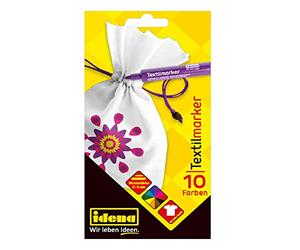 Idena 61044 - Marqueur Textile pour Tissus clairs, 10 feutres Textiles de Couleurs Vives, idéal pour Les T-Shirts, Les Sacs en Tissu et différents matériaux
