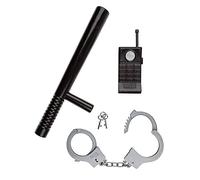 Idena 8040006 - Set de police, matraque, menottes et talkie-walkie, 3 pièces, noir, Polizei Set