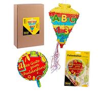 Idena 90012 - Pinata cornet d'école & ballon en plastique Rentrée des classes, rentrée des classes, décoration, cadeau