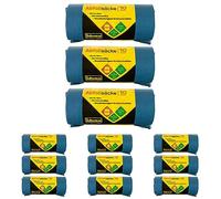 Idena 90040 - Set de sacs poubelle, 3 rouleaux de 10 pièces, bleu, 120 litres, 40µ extra fort et indéchirable, avec lien coulissant pratique, sacs à liens coulissants (Lot de 4)
