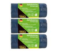 Idena 90040 - Set de sacs poubelle, 3 rouleaux de 10 pièces, bleu, 120 litres, 40µ extra fort et indéchirable, avec lien coulissant pratique, sacs à liens coulissants