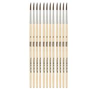 Idena 90088 - Pinceaux à cheveux, taille 4, avec manche en bois non verni, set de 12, pinceaux à peindre pour écoliers Hobbykünstler