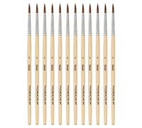 Idena 90089 - Pinceaux de poils, taille 6, avec manche en bois non verni, set de 12, pinceaux de peinture pour écoliers Hobbykünstler