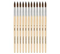 Idena 90091 - Pinceaux de poils, taille 10, avec manche en bois non verni, set de 12, Pinceaux de peinture pour écoliers Hobbykünstler