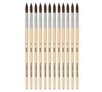 Idena 90092 - Pinceaux de poils, taille 12, avec manche en bois non verni, set de 12, Pinceaux de peinture pour écoliers Hobbykünstler