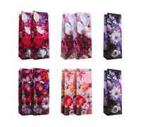 Idena 90227 - Sac à bouteilles Classic fleurs, 10 pièces, sacs cadeaux de 12,5 x 35 x 9 cm, sacs en papier brillant avec fleurs multicolores