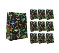 Idena 90244 - Sacs cadeaux Dinos, 10 pièces, sacs cadeaux de taille 18 x 23 x 8 cm, sacs en papier noir avec des dinosaures