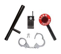 Idena 90256 - Set d'intervention de la Police, Set de 4 pièces avec louche de Police, matraque, Menottes et Talkie-walkie, pour Enfants à partir de 5 Ans