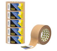 Idena 90268 - Ruban d'emballage papier, brun, 5 cm x 50 m extra fort, 6 rouleaux de ruban adhésif en papier recyclé, ruban d'emballage durable