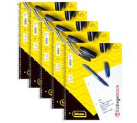Idena 90366-5 pièces Collegeblock A4 avec 80 feuilles lignées et double bord, bloc avec reliure à spirale, papier 70g/m² 4 trous et perforé