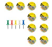 Idena 90375 - Pins 1000 pièces, punaises avec tête en plastique multicolore en 5 couleurs, pins en boîte de rangement ronde
