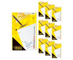 Idena 90388 - Bloc quadrillé A4, 10 pièces, bloc scolaire avec 50 feuilles et double marge, papier 70g/m² 4 trous et collé en tête