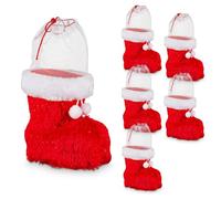 Idena 90393 - Bottes de Saint-Nicolas env. 14 x 8 x 13,5 cm, 6 pièces de Bottes de Noël recouvertes de Feutre et de Fourrure, comme décoration de Noël ou Emballage Cadeau
