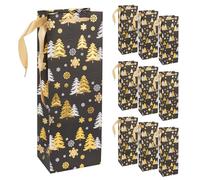 Idena 90402 - Sacs pour bouteilles Sapin, 10 pièces en noir et or, sacs cadeaux de 35 x 12,5 x 9 cm, sacs cadeaux pour Noël