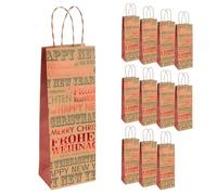 Idena 90410 - Sacs pour bouteilles Joyeux Noël, 12 pièces, sacs cadeaux de taille 36 x 12 x 9 cm, sacs cadeaux pour Noël et Nouvel An