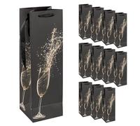 Idena 90412 - Sacs pour bouteilles Flûte de champagne, 12 pièces en noir, Sacs cadeaux de taille 39 x 12 x 10 cm, Sacs cadeaux pour l'anniversaire