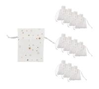 Idena 90421 - Sacs en Tissu env. 10 x 13 cm, 12 pièces, Petits Sacs Blancs avec Motif d'étoiles, Sac de Noël avec cordelette, Sac Cadeau pour Noël