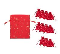 Idena 90422 - Sacs en Tissu env. 13 x 18 cm, 12 pièces, Petits Sacs Rouges avec Motif d'étoiles, Sac de Noël avec cordelette, Sac Cadeau pour Noël