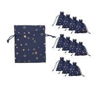 Idena 90423 - Sacs en Tissu env. 13 x 18 cm, 12 pièces, Petits Sacs Bleus avec Motif d'étoiles, Sac de Noël avec cordelette, Sac Cadeau pour Noël