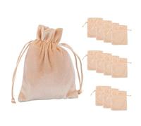 Idena 90426 - Sacs en Tissu env. 10 x 13 cm, 12 pièces, Petits Sacs Beiges en Velours, Sac Cadeau avec cordelette