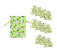 Idena 90427 - Sachets en Tissu env. 10 x 13 cm, 12 pièces, Petits Sacs Verts avec Motif de Lapin de Pâques et cordelette, Sac Cadeau pour Pâques