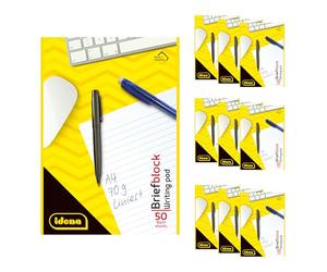 Idena 90431 - Bloc ligné A4, 10 pièces, bloc-notes de 50 feuilles sans marge, papier 70 g/m², non perforé et collé en haut