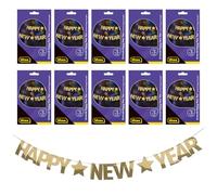 Idena 90463 - Guirlandes Happy New Year, 10 pièces, env. 3 m de long, guirlandes en papier avec lettres dorées, décoration de la Saint-Sylvestre pour la fête du Nouvel An