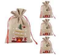 Idena 90467 - Sacs en Jute env. 15 x 22 cm, 4 pièces, Sacs en Tissu avec Motif Père Noël et Renne, Sac de Noël avec cordelette Rouge