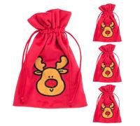 Idena 90473 - Sachets en Tissu env. 13 x 18 cm, 4 pièces, Petits sachets Rouges avec Motif de Renne, Sachet de Noël avec Cordon Rouge